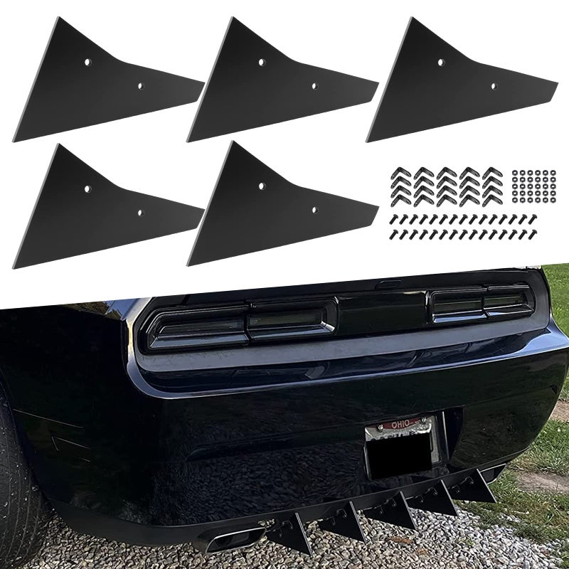 Sunluway Rear Diffuser 5 Fins Set for Dodge Challenger SXT SRT RT Hellcat 2009-2014, Black Rear Bumper Lip Diffuser Shark Fins - Image 1